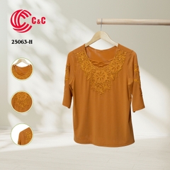 25063 - Round Neck Dress with Lace Overlay and Decorative Stones