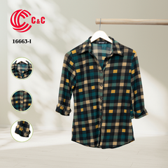 16663 - Long Sleeve Stretch Fabric with Checkered Pattern