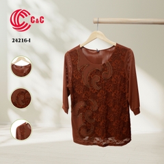 24216 - Round Neck Embroidered Lace Top with 9 Color Options