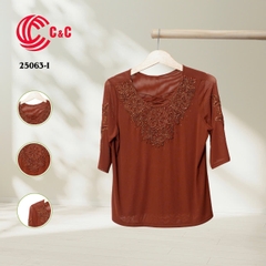 25063 - Round Neck Dress with Lace Overlay and Decorative Stones