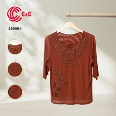 25006 - Elegant Lace Collar with Embroidery and Crystal Accents