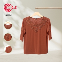25069 - Embroidery and Beads Neck Lace Overlay