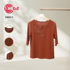 25037 - Round Neck Embroidered Floral Design on Front and Back Collar with Lace and Decorative Stones