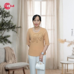 25046 - Round Neck Leaf Pattern Embroidered Lace Decorated with Beads on Front and Back
