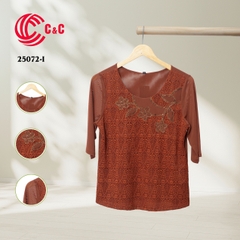 25072 - Round Neck Embroidered Mesh Fabric with 9 Color Variations