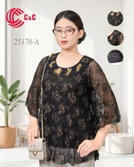 25178 - Ethereal Batwing Sleeves Blouse with Luminous Embroidery and Dazzling Stones