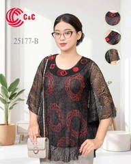 25177 - Batwing Sleeves Blouse with Artistic Geometric Embroidery and Swarovski Crystals