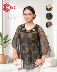 25177 - Batwing Sleeves Blouse with Artistic Geometric Embroidery and Swarovski Crystals