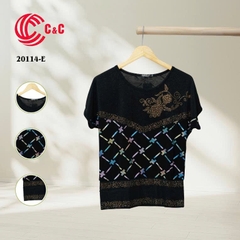 20114 - Luminous Mesh Fabric with Patterned Decorative Stone Flower Design