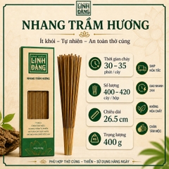 Nhang Trầm Hương Tự Nhiên 26.5cm Hộp 400g – Không Hương Liệu – Thờ Cúng – Nhà Trầm Linh Đăng