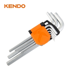 Bộ lục giác chữ L loại siêu dài bằng thép Cr-V (9 cái/bộ) Kendo – 20733