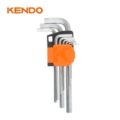 Bộ lục giác chữ L loại dài bằng thép Cr-V (9 cái/bộ) Kendo – 20732