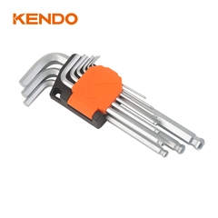 Bộ lục giác đầu bi chữ L loại siêu dài bằng thép Cr-V (9 cái/bộ) Kendo – 20737