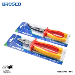 Combo kìm điện và kìm nhọn mỏ cong cách điện 1000V VDE Brosco cho anh em thợ điện hay đấu điện sống