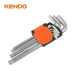 Bộ lục giác đầu bi chữ L loại dài bằng thép Cr-V (9 cái/bộ) Kendo - 20736
