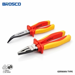 Combo kìm điện và kìm nhọn mỏ cong cách điện 1000V VDE Brosco cho anh em thợ điện hay đấu điện sống