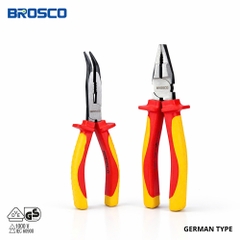 Combo kìm điện và kìm nhọn mỏ cong cách điện 1000V VDE Brosco cho anh em thợ điện hay đấu điện sống