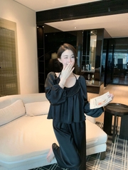 Td cổ tròn cột dây Đen Trắng