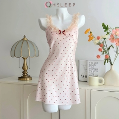 Váy 2 dây chấm bi cổ ren
