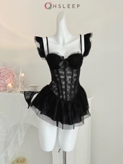 Váy 2d ren bèo Hồng Đen