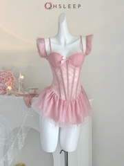 Váy 2d ren bèo Hồng Đen