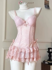 Váy 2d ren bèo Hồng Đen