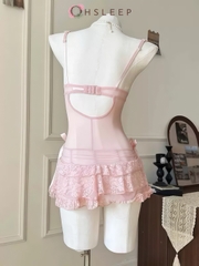 Váy 2d ren bèo Hồng Đen