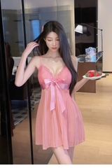 Váy 2d xếp li nơ Hồng