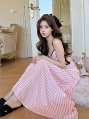 Váy 2 dây sọc Hồng dài