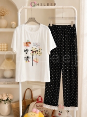 Tnqd cotton chấm bi quần đen
