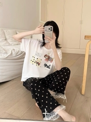 Tnqd cotton chấm bi quần đen
