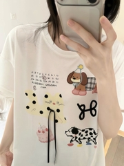 Tnqd cotton chấm bi quần đen