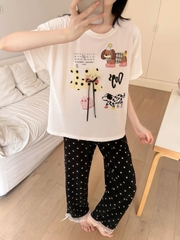 Tnqd cotton chấm bi quần đen