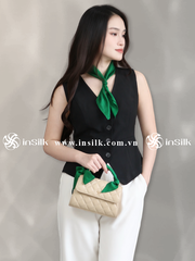 Khăn lụa tơ tằm | combo khăn Twilly & khăn lụa vuông 55*55 | InSilk - Diệp hy (xanh lá)