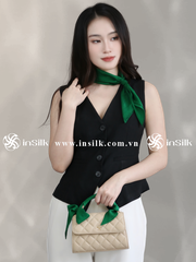 Khăn lụa tơ tằm | combo khăn Twilly & khăn lụa vuông 55*55 | InSilk - Diệp hy (xanh lá)