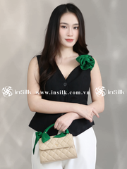 Khăn lụa tơ tằm | combo khăn Twilly & khăn lụa vuông 55*55 | InSilk - Diệp hy (xanh lá)