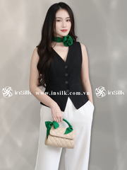 Khăn lụa tơ tằm | combo khăn Twilly & khăn lụa vuông 55*55 | InSilk - Diệp hy (xanh lá)