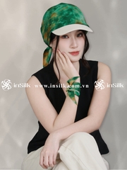 Khăn lụa tơ tằm | khăn lụa vuông 65*65 | InSilk - Diệp vân (xanh lá, cam)
