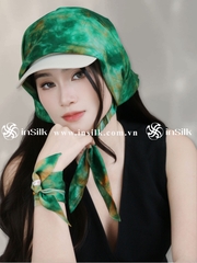 Khăn lụa tơ tằm | khăn lụa vuông 65*65 | InSilk - Diệp vân (xanh lá, cam)