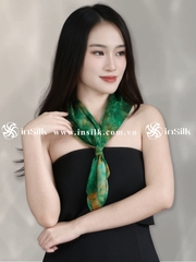 Khăn lụa tơ tằm | khăn lụa vuông 65*65 | InSilk - Diệp vân (xanh lá, cam)