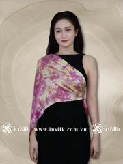 Khăn lụa tơ tằm | khăn lụa vuông 90*90 | InSilk - Đào vân (hồng, vàng)