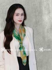 Khăn lụa tơ tằm | khăn lụa vuông 90*90 | InSilk - Diệp vân (xanh lá, cam)
