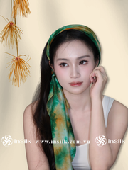 Khăn lụa tơ tằm | khăn lụa vuông 90*90 | InSilk - Diệp vân (xanh lá, cam)