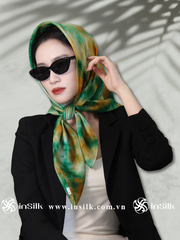 Khăn lụa tơ tằm | khăn lụa vuông 90*90 | InSilk - Diệp vân (xanh lá, cam)