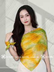 Khăn lụa tơ tằm | khăn lụa vuông 90*90 | InSilk - Oanh Vân (vàng, xanh lá)
