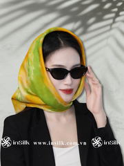 Khăn lụa tơ tằm | khăn lụa vuông 90*90 | InSilk - Oanh Vân (vàng, xanh lá)