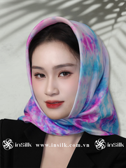 Khăn lụa tơ tằm | khăn lụa vuông 90*90 | InSilk - Tinh vân (hồng, xanh dương)