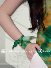 Khăn lụa tơ tằm | khăn Twilly | InSilk - Diệp vân (xanh lá, cam)