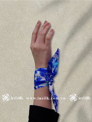 Khăn lụa tơ tằm | khăn Twilly | InSilk - Lam Vân (xanh dương, trắng)