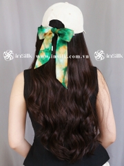 Khăn lụa tơ tằm | khăn Twilly | InSilk - Diệp vân (xanh lá, cam)